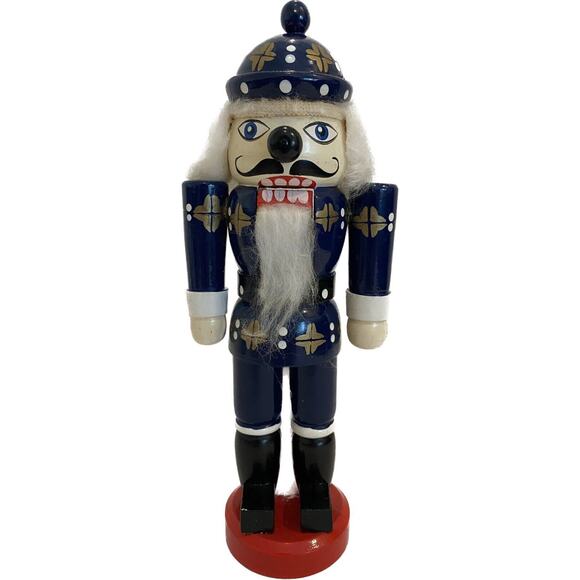 Nutcracker Blue With Black Nose And Mustache 10 Inches Wooden - Picture 1 of 3